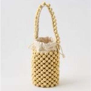 Aerie Beaded Bucket Bag Purse in Natural
